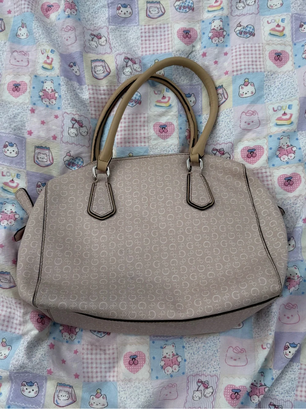 Vintage Guess Floral Accent Satchel Handbag with leopard interior
